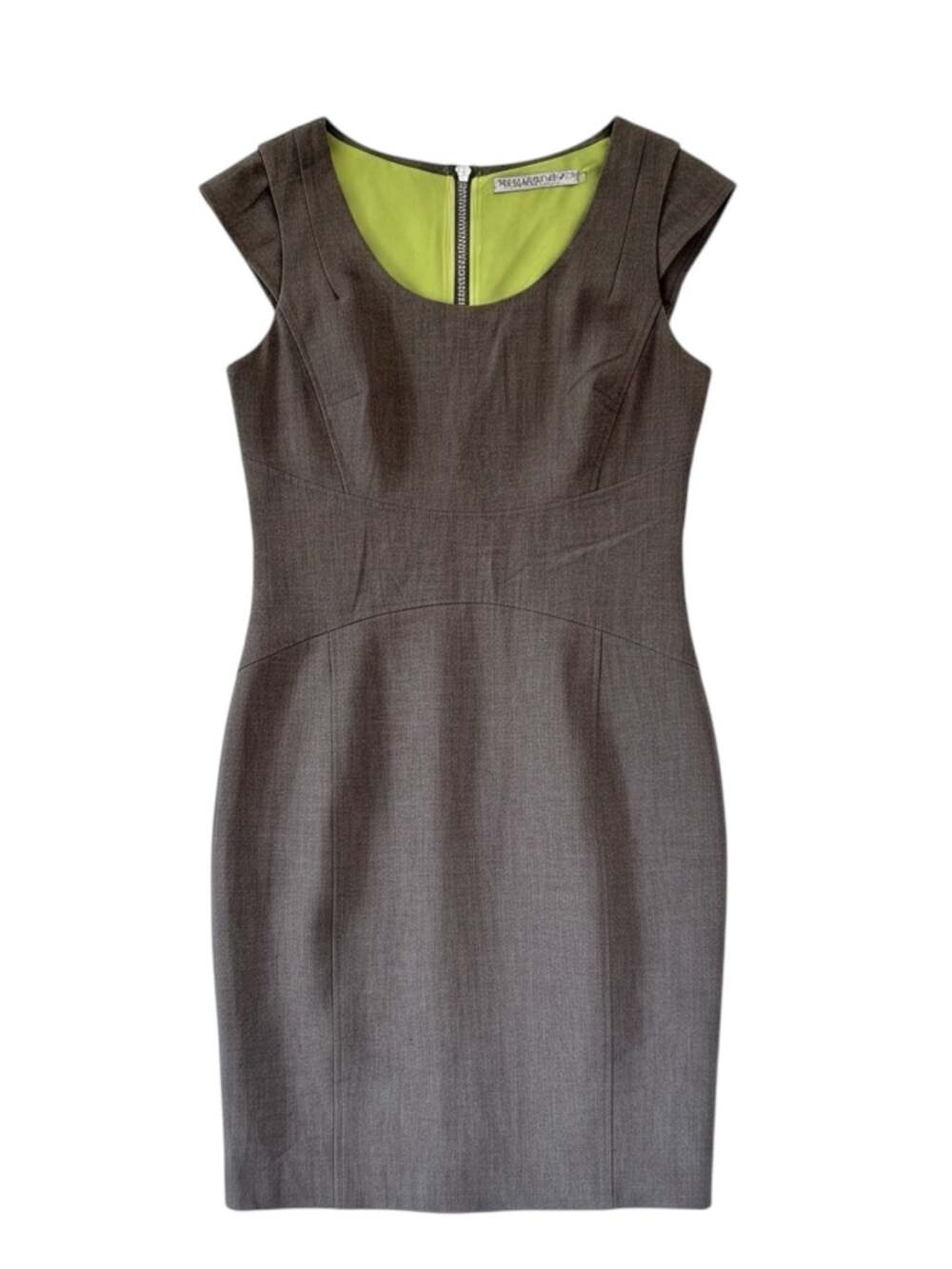 Marc New York by Andrew Marc Brown Cap Sleeve Sheath Dress Green Lining